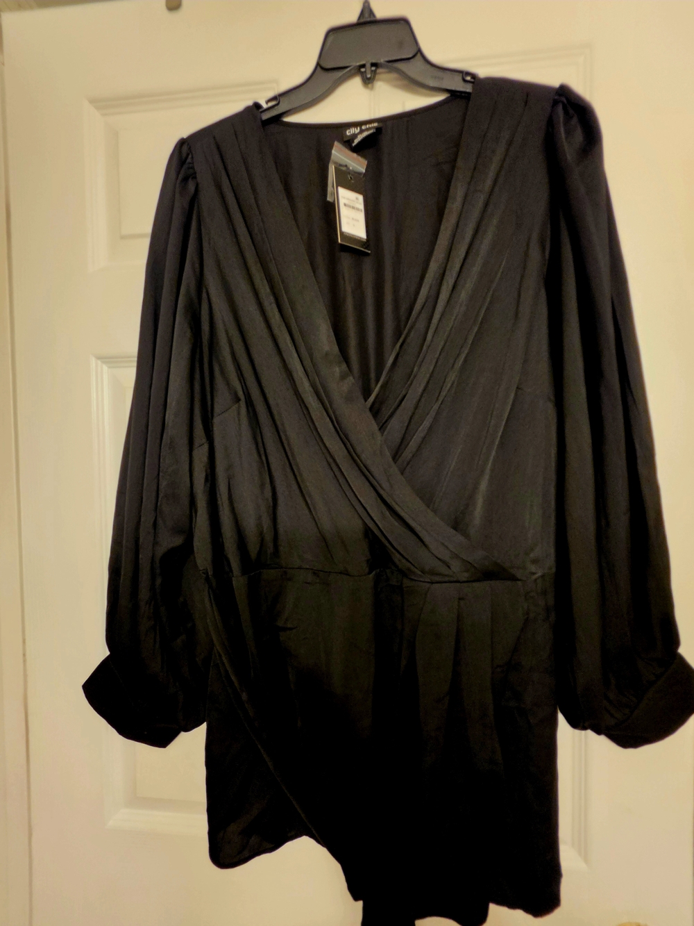 City Chic Black Surplice Draped Blouse